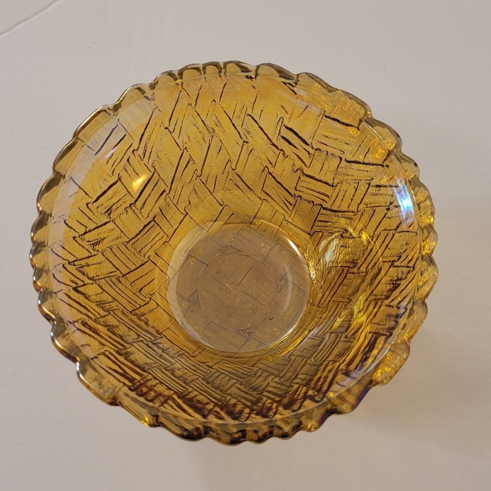 Thanksgiving Marigold Depression Glass Bowl/ Carnival Glass Dip/Compote/Trinket